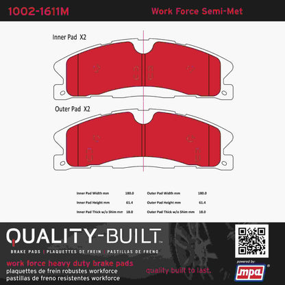 Quality-Built Quality-Built Work Force Heavy Duty Brake Pads w/ Hardware 1002-1611M