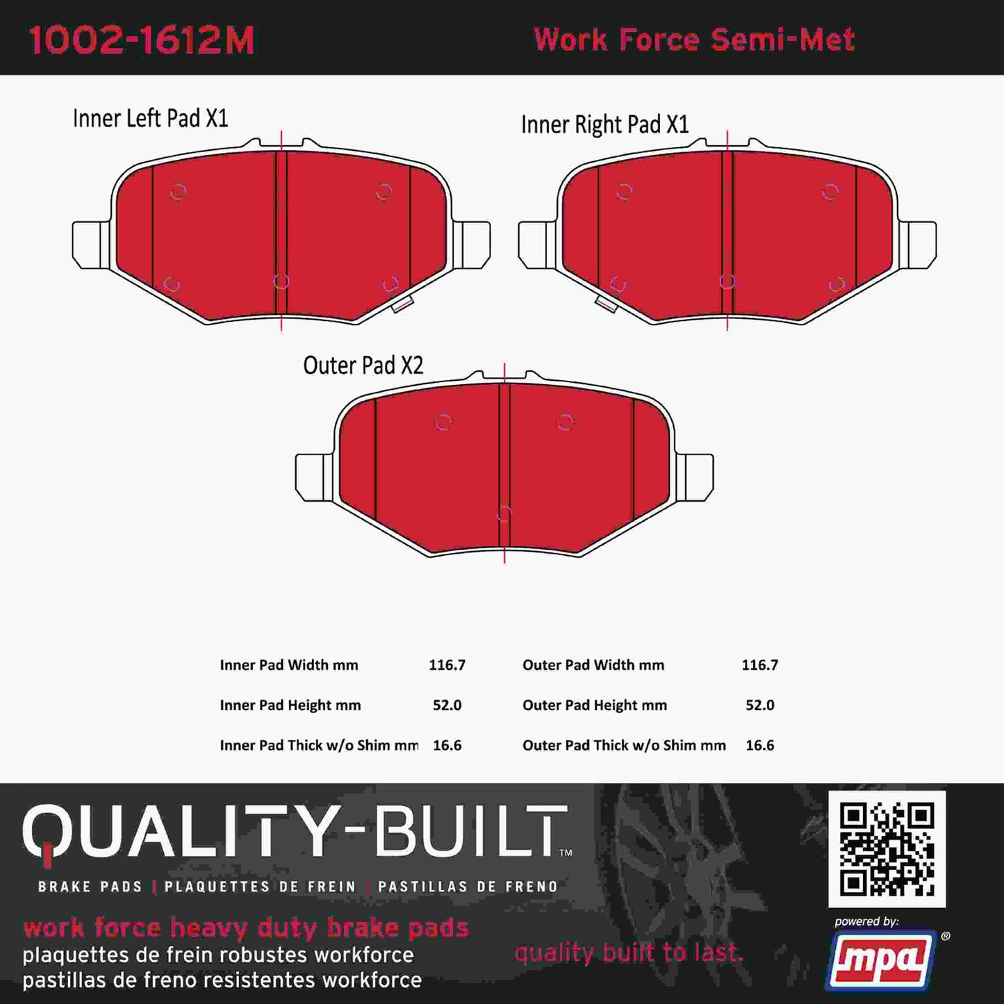 Quality-Built Quality-Built Work Force Heavy Duty Brake Pads w/ Hardware 1002-1612M