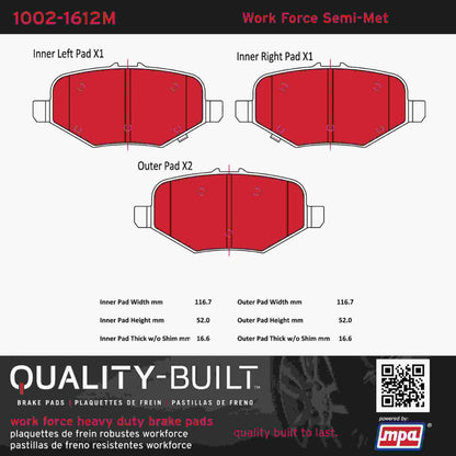 Quality-Built Quality-Built Work Force Heavy Duty Brake Pads w/ Hardware 1002-1612M