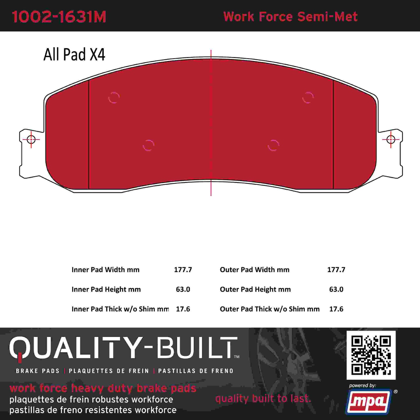 Quality-Built Quality-Built Work Force Heavy Duty Brake Pads w/ Hardware 1002-1631M
