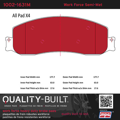 Quality-Built Quality-Built Work Force Heavy Duty Brake Pads w/ Hardware 1002-1631M