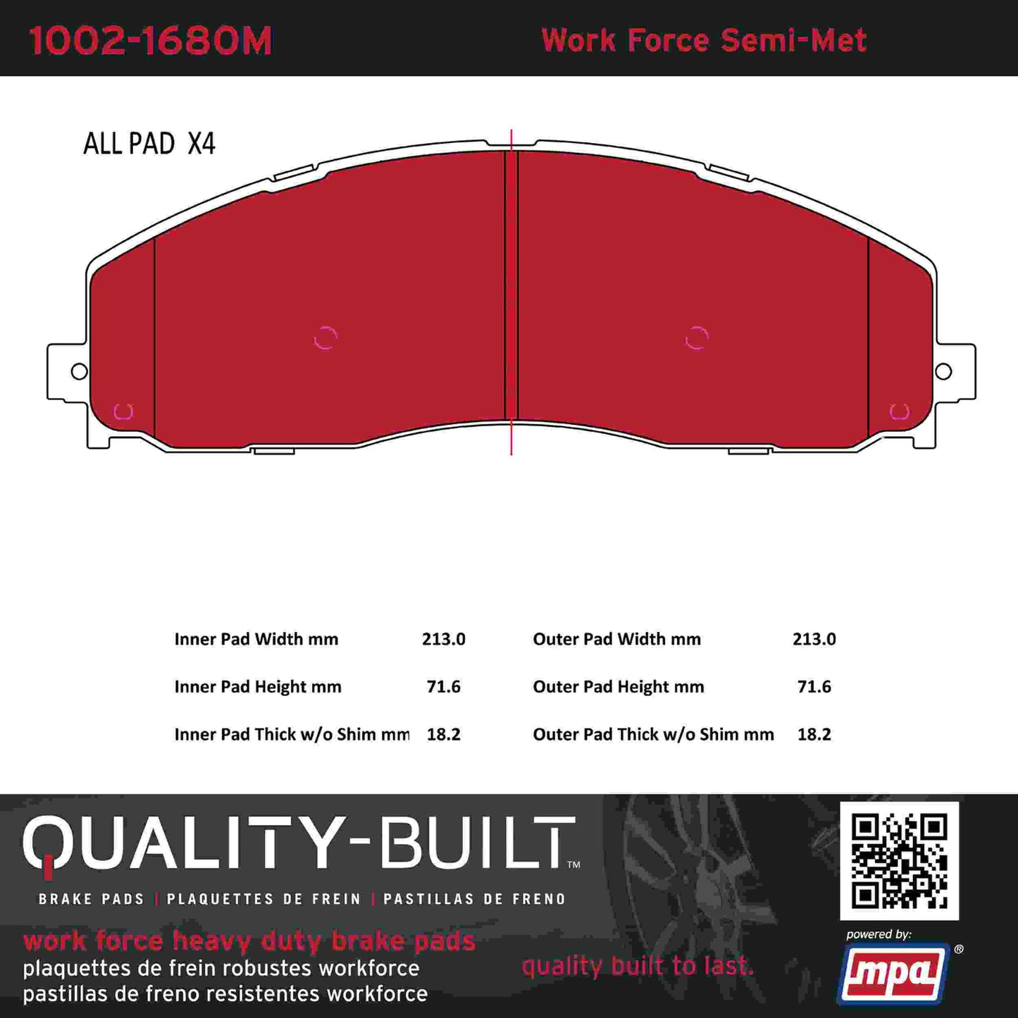 Quality-Built Quality-Built Work Force Heavy Duty Brake Pads w/ Hardware 1002-1680M
