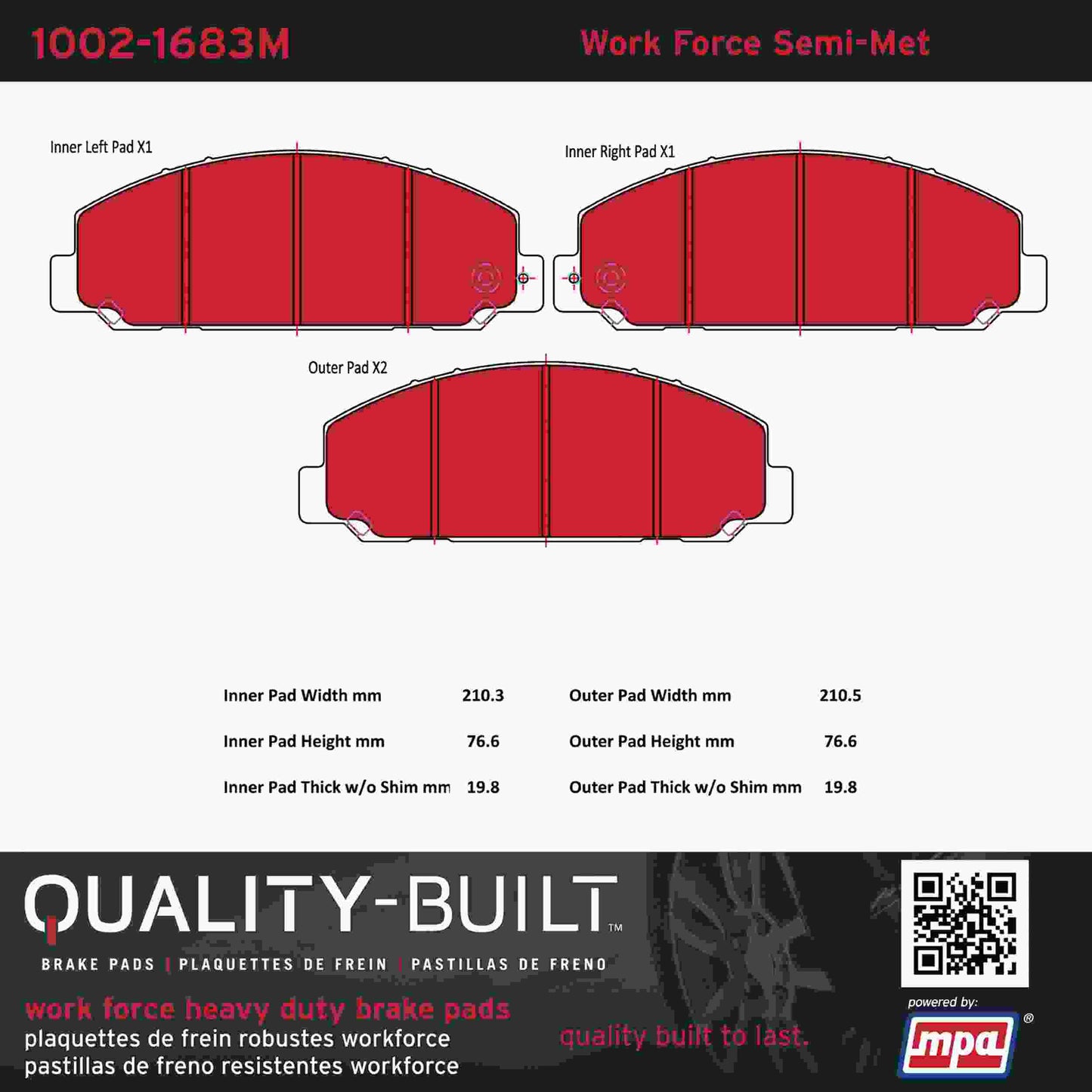 Quality-Built Quality-Built Work Force Heavy Duty Brake Pads w/ Hardware 1002-1683M