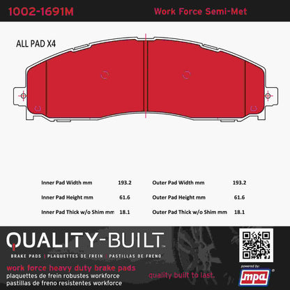 Quality-Built Quality-Built Work Force Heavy Duty Brake Pads w/ Hardware 1002-1691M