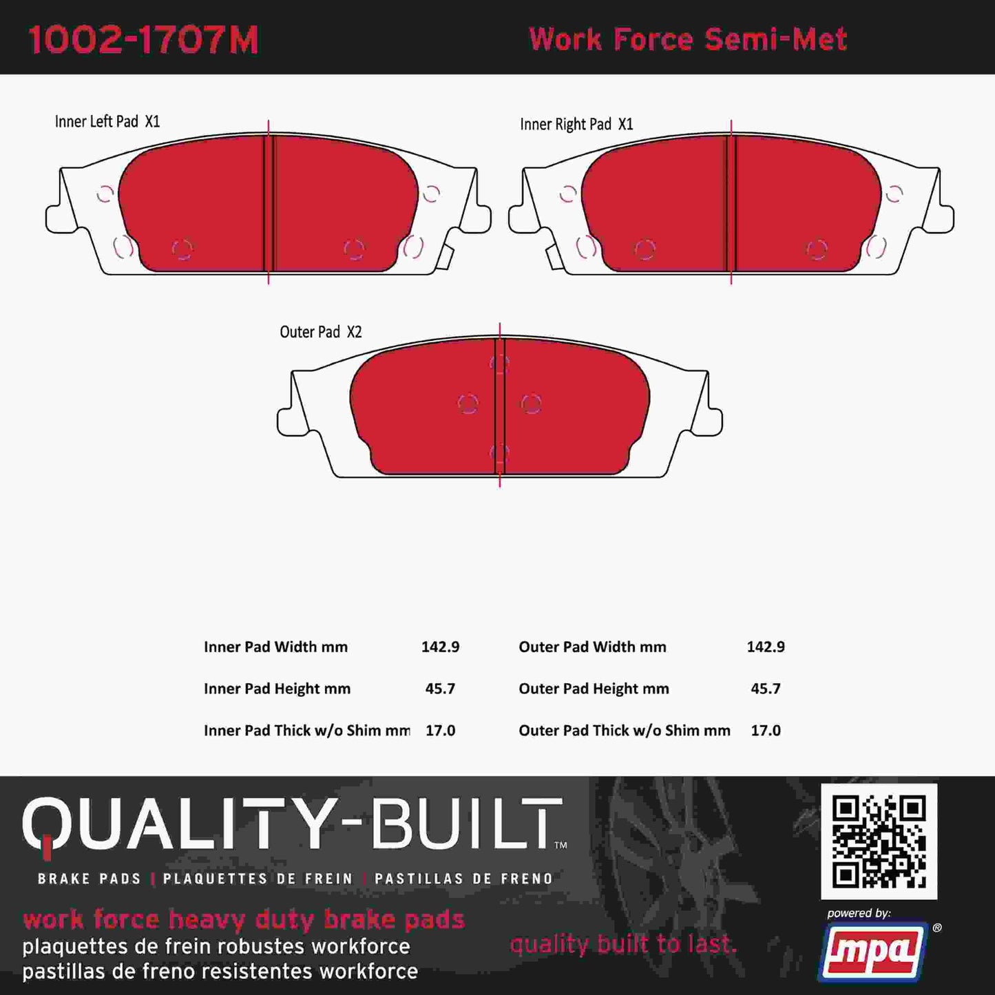 Quality-Built Quality-Built Work Force Heavy Duty Brake Pads w/ Hardware 1002-1707M