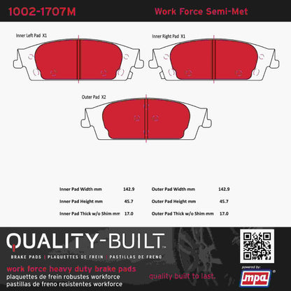 Quality-Built Quality-Built Work Force Heavy Duty Brake Pads w/ Hardware 1002-1707M
