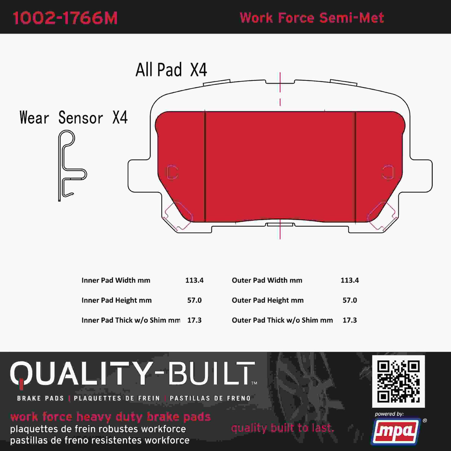 Quality-Built Quality-Built Work Force Heavy Duty Brake Pads w/ Hardware 1002-1766M