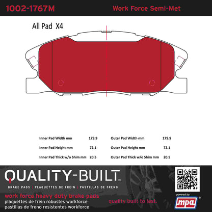 Quality-Built Quality-Built Work Force Heavy Duty Brake Pads w/ Hardware 1002-1767M