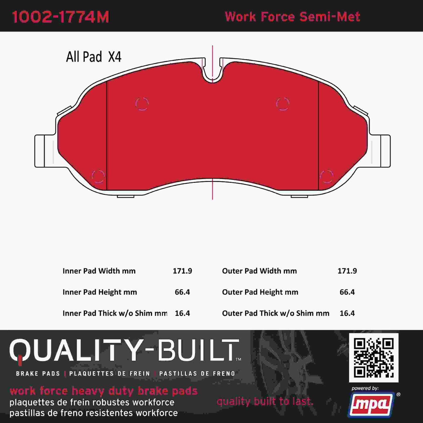 Quality-Built Quality-Built Work Force Heavy Duty Brake Pads w/ Hardware 1002-1774M