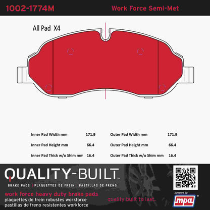 Quality-Built Quality-Built Work Force Heavy Duty Brake Pads w/ Hardware 1002-1774M