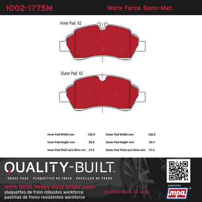 Quality-Built Quality-Built Work Force Heavy Duty Brake Pads w/ Hardware 1002-1775M