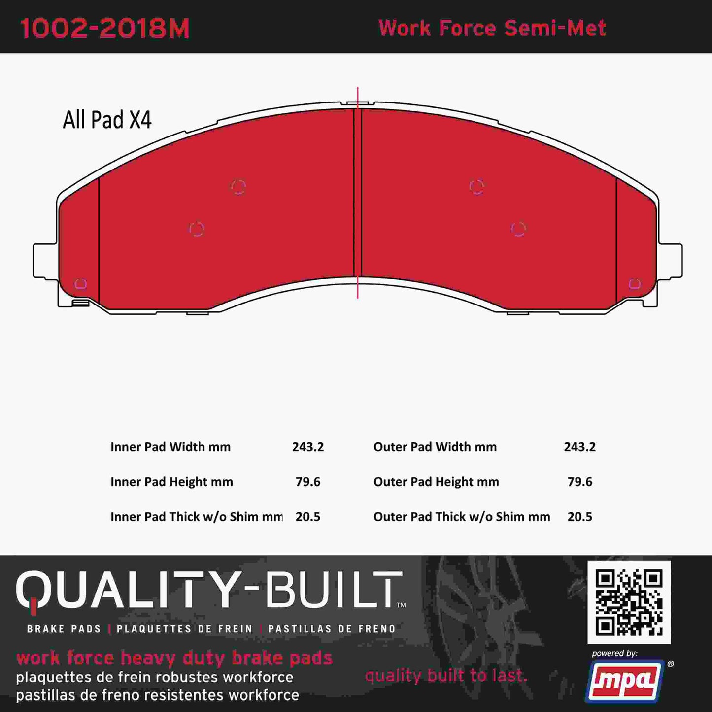 Quality-Built Quality-Built Work Force Heavy Duty Brake Pads w/ Hardware 1002-2018M