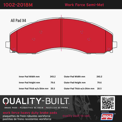 Quality-Built Quality-Built Work Force Heavy Duty Brake Pads w/ Hardware 1002-2018M