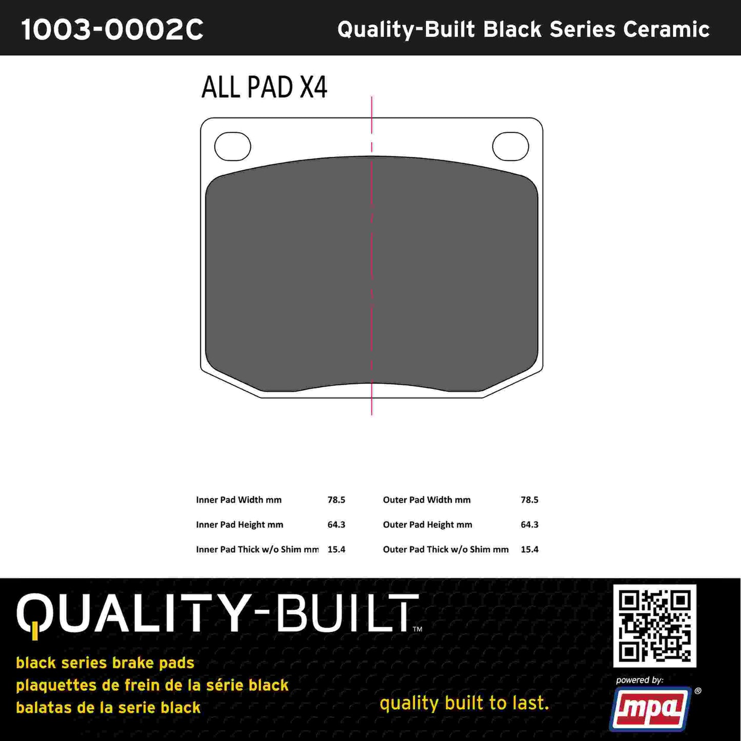 Quality-Built Black Series Ceramic Brake Pads 1003-0002C