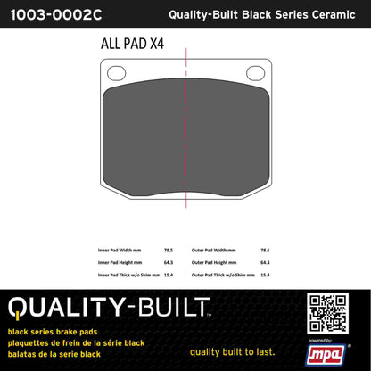 Quality-Built Black Series Ceramic Brake Pads 1003-0002C