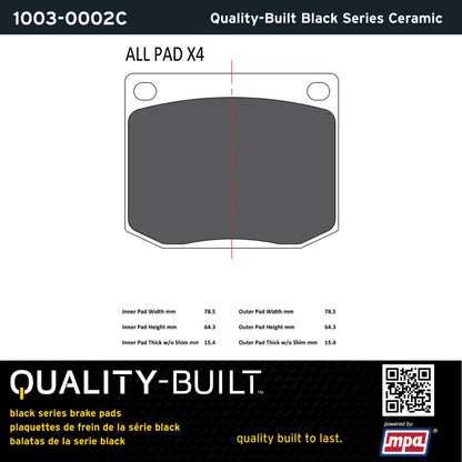 Quality-Built Black Series Ceramic Brake Pads 1003-0002C