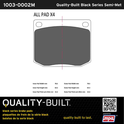 Quality-Built Black Series Semi-Metallic Brake Pads 1003-0002M