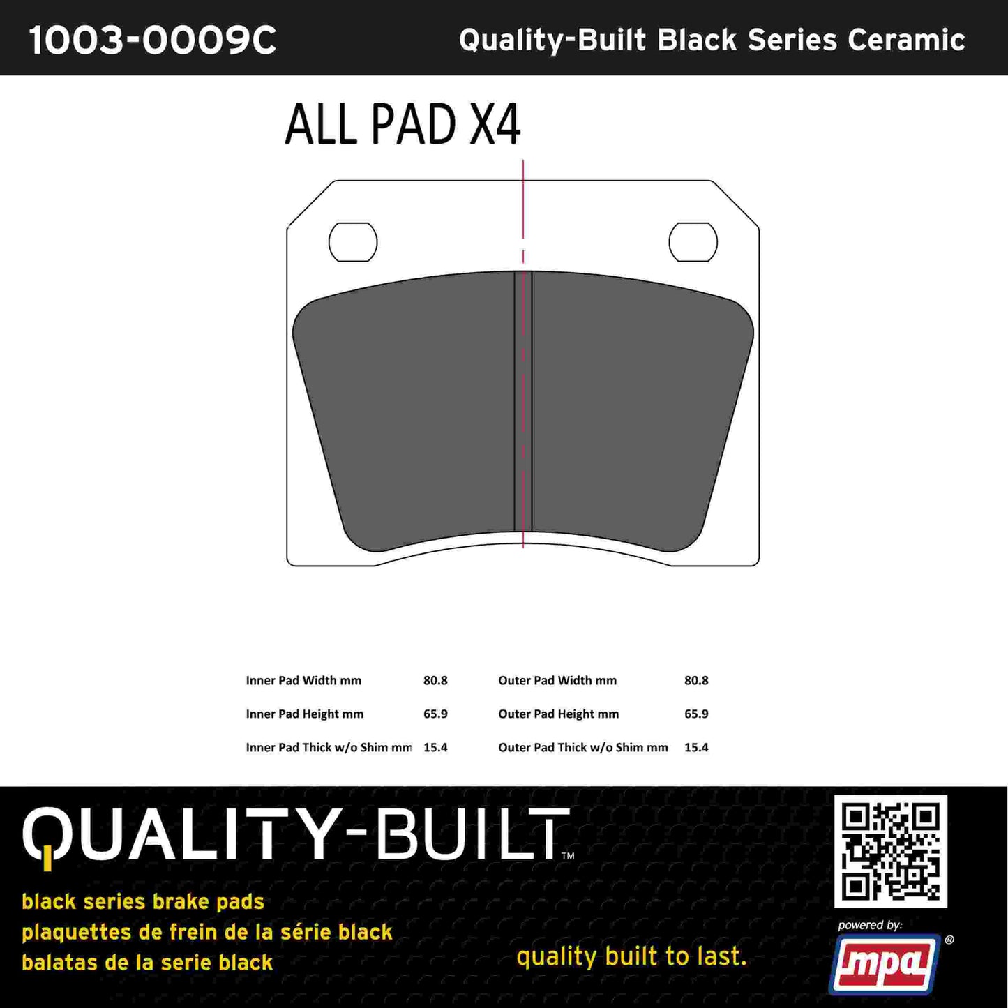 Quality-Built Black Series Ceramic Brake Pads 1003-0009C