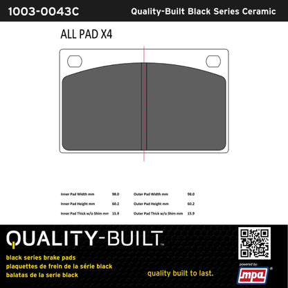 Quality-Built Black Series Ceramic Brake Pads 1003-0043C