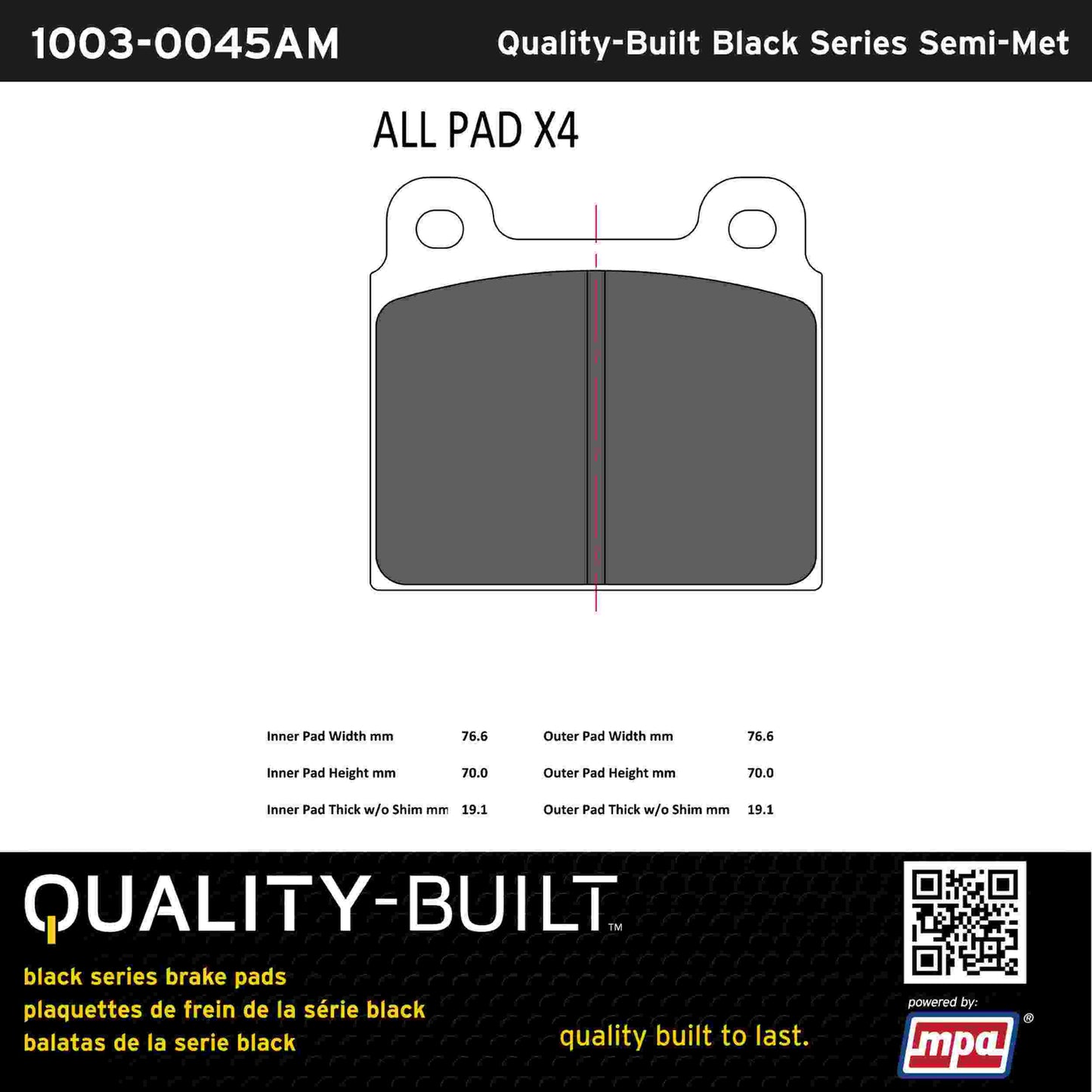 Quality-Built Black Series Semi-Metallic Brake Pads 1003-0045AM