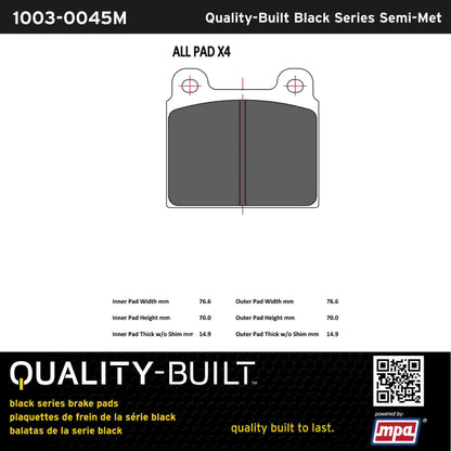 Quality-Built Black Series Semi-Metallic Brake Pads 1003-0045M