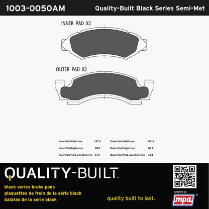 Quality-Built Black Series Semi-Metallic Brake Pads 1003-0050AM