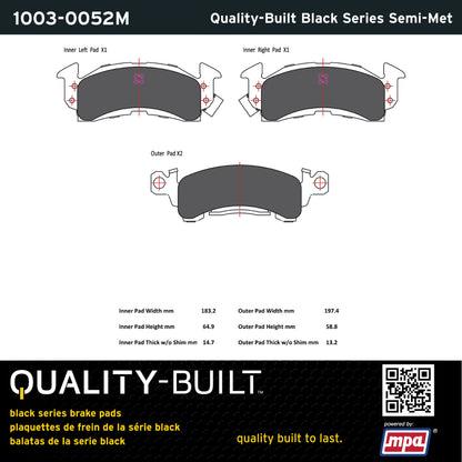 Quality-Built Black Series Semi-Metallic Brake Pads 1003-0052M