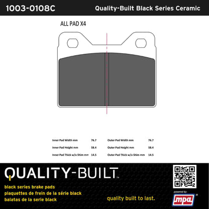 Quality-Built Black Series Ceramic Brake Pads 1003-0108C