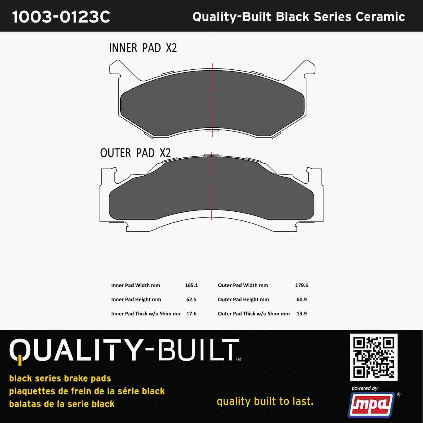 Quality-Built Black Series Ceramic Brake Pads 1003-0123C