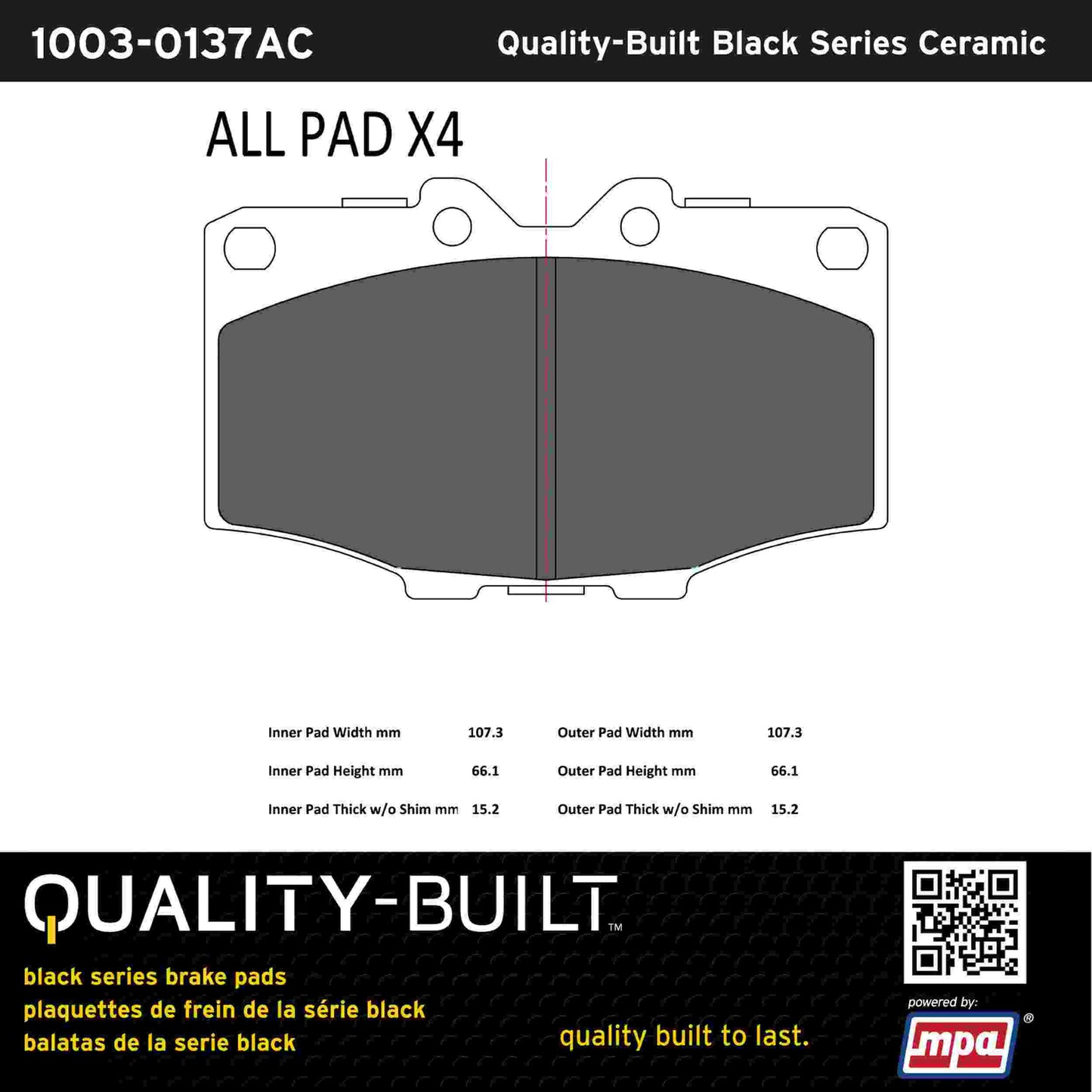 Quality-Built Black Series Ceramic Brake Pads 1003-0137AC