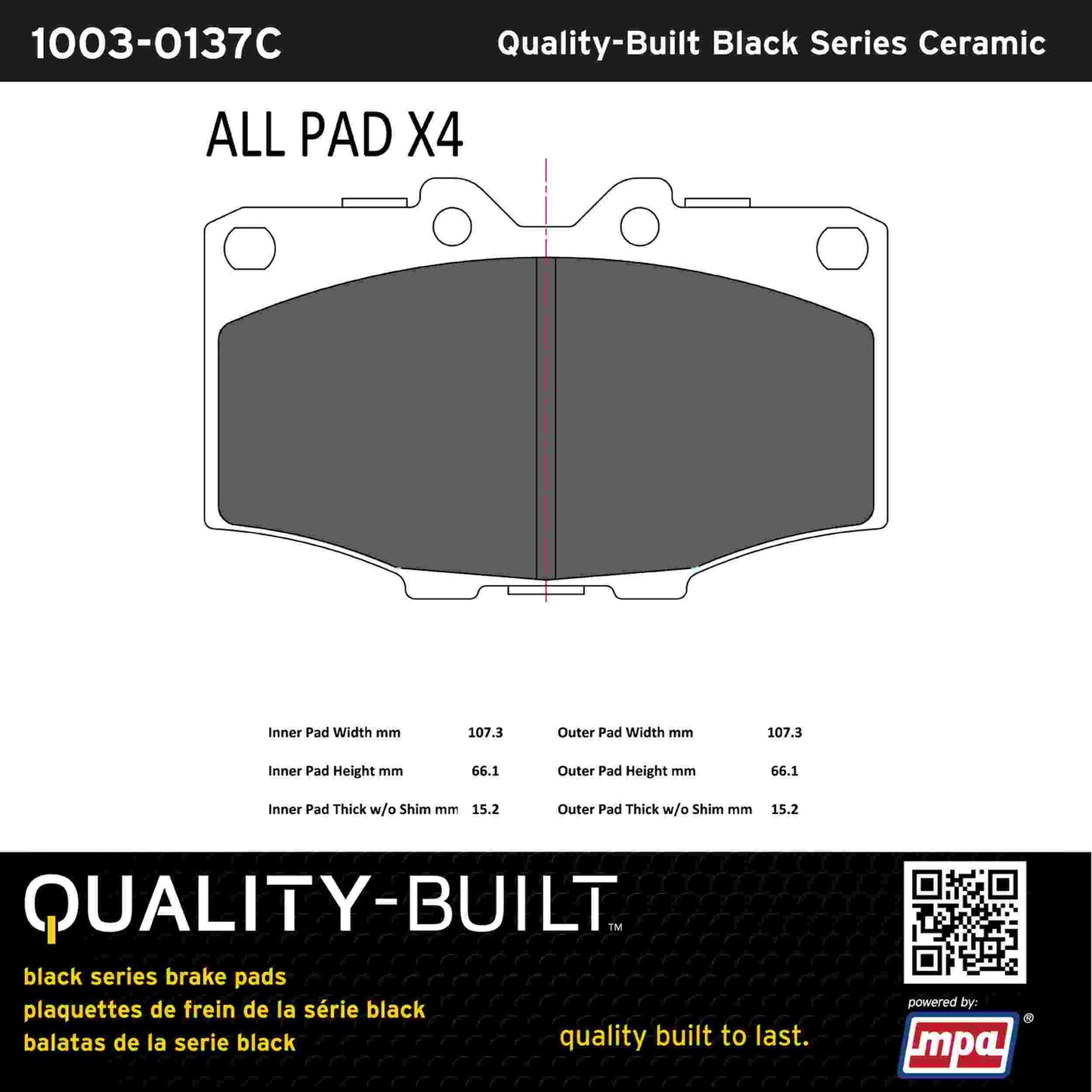 Quality-Built Black Series Ceramic Brake Pads 1003-0137C