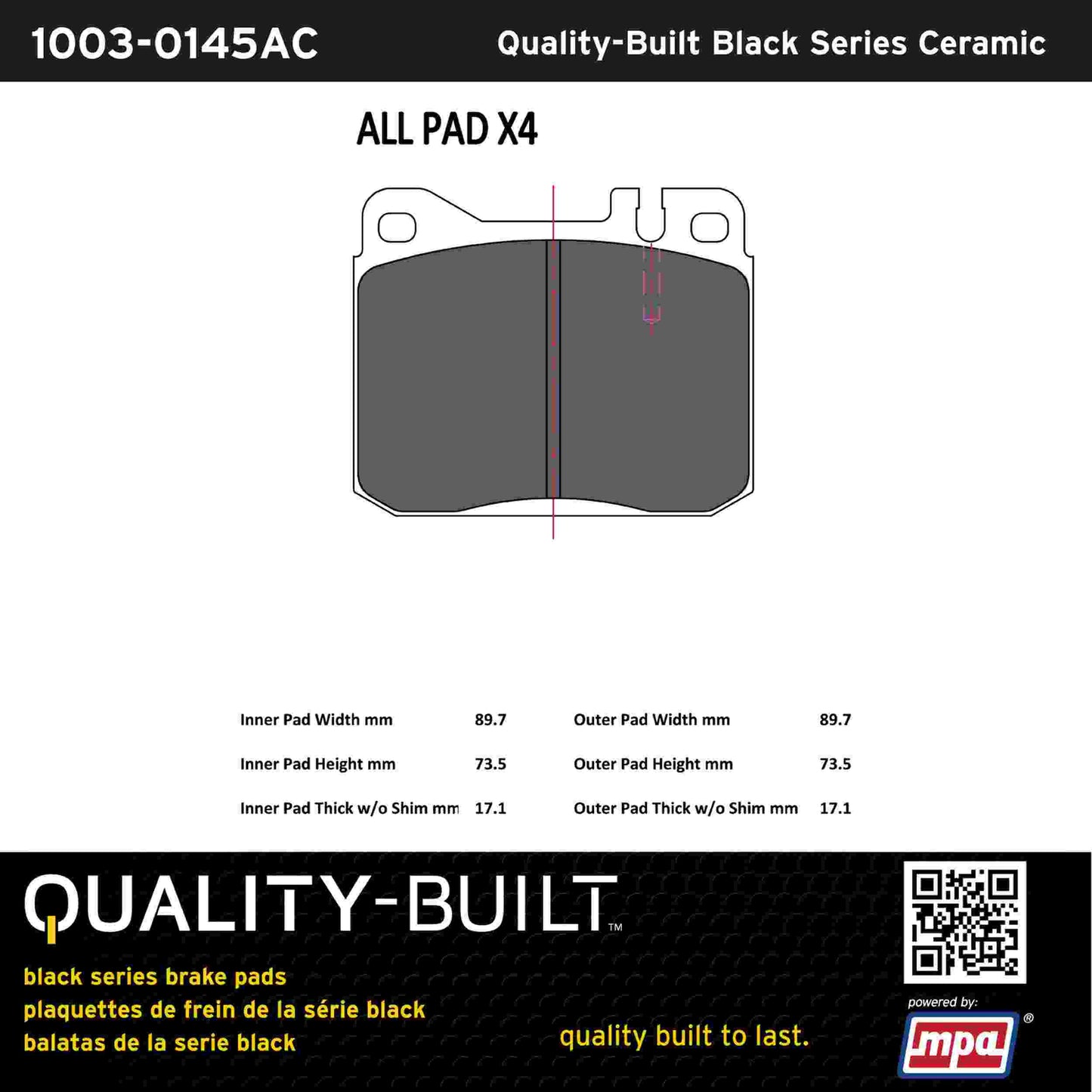 Quality-Built Black Series Ceramic Brake Pads 1003-0145AC
