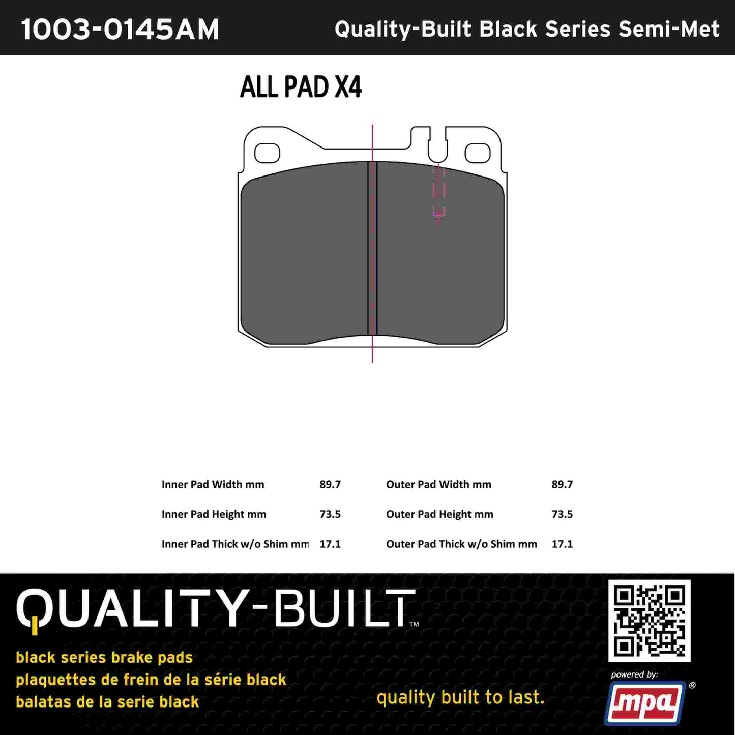 Quality-Built Black Series Semi-Metallic Brake Pads 1003-0145AM