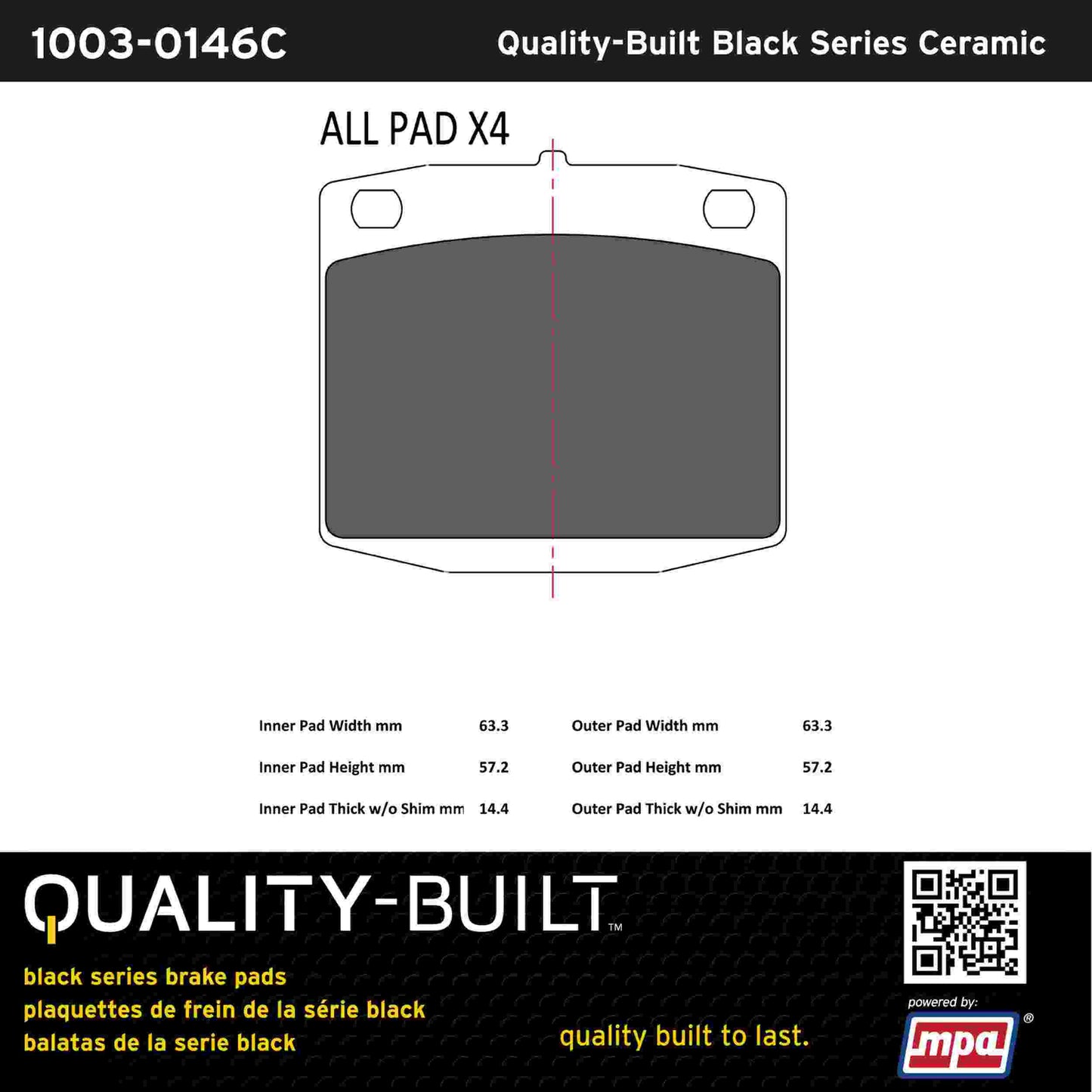Quality-Built Black Series Ceramic Brake Pads 1003-0146C