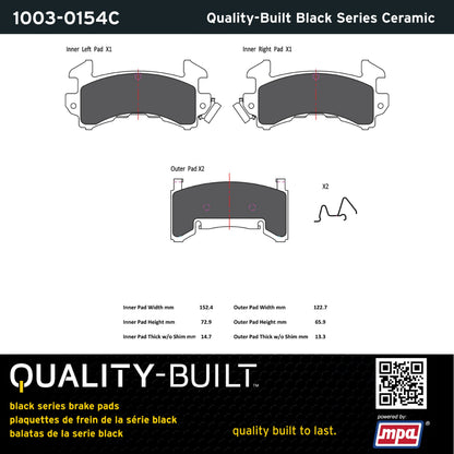Quality-Built Black Series Ceramic Brake Pads 1003-0154C