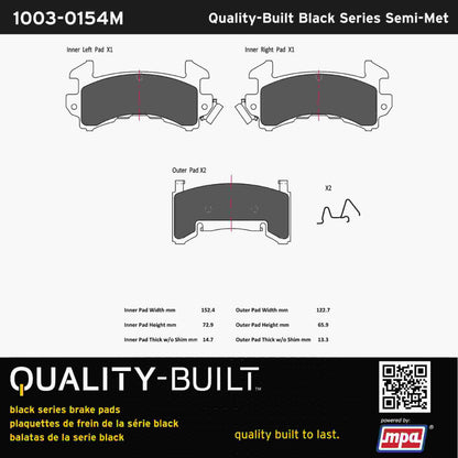 Quality-Built Black Series Semi-Metallic Brake Pads 1003-0154M