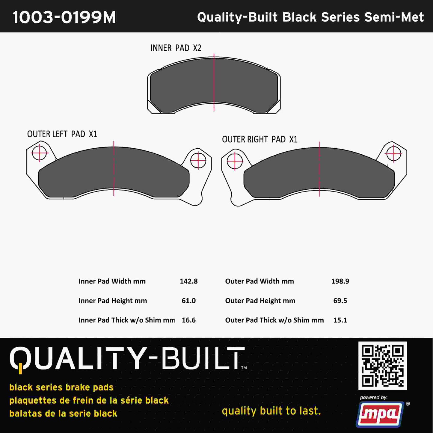 Quality-Built Black Series Semi-Metallic Brake Pads 1003-0199M