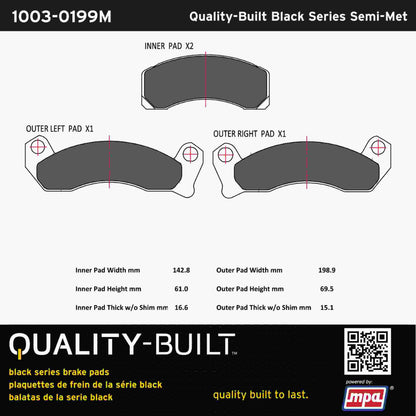 Quality-Built Black Series Semi-Metallic Brake Pads 1003-0199M