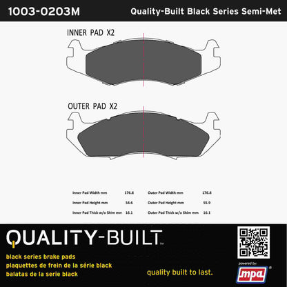 Quality-Built Black Series Semi-Metallic Brake Pads 1003-0203M