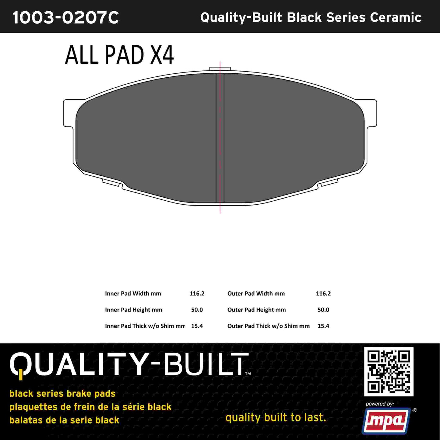 Quality-Built Black Series Ceramic Brake Pads 1003-0207C