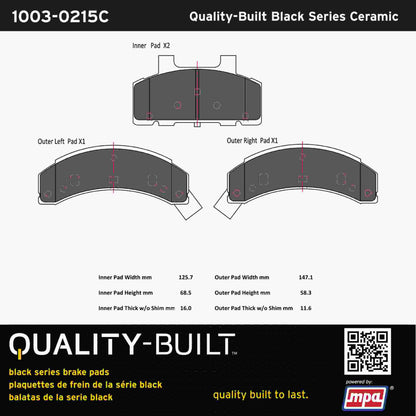Quality-Built Black Series Ceramic Brake Pads 1003-0215C