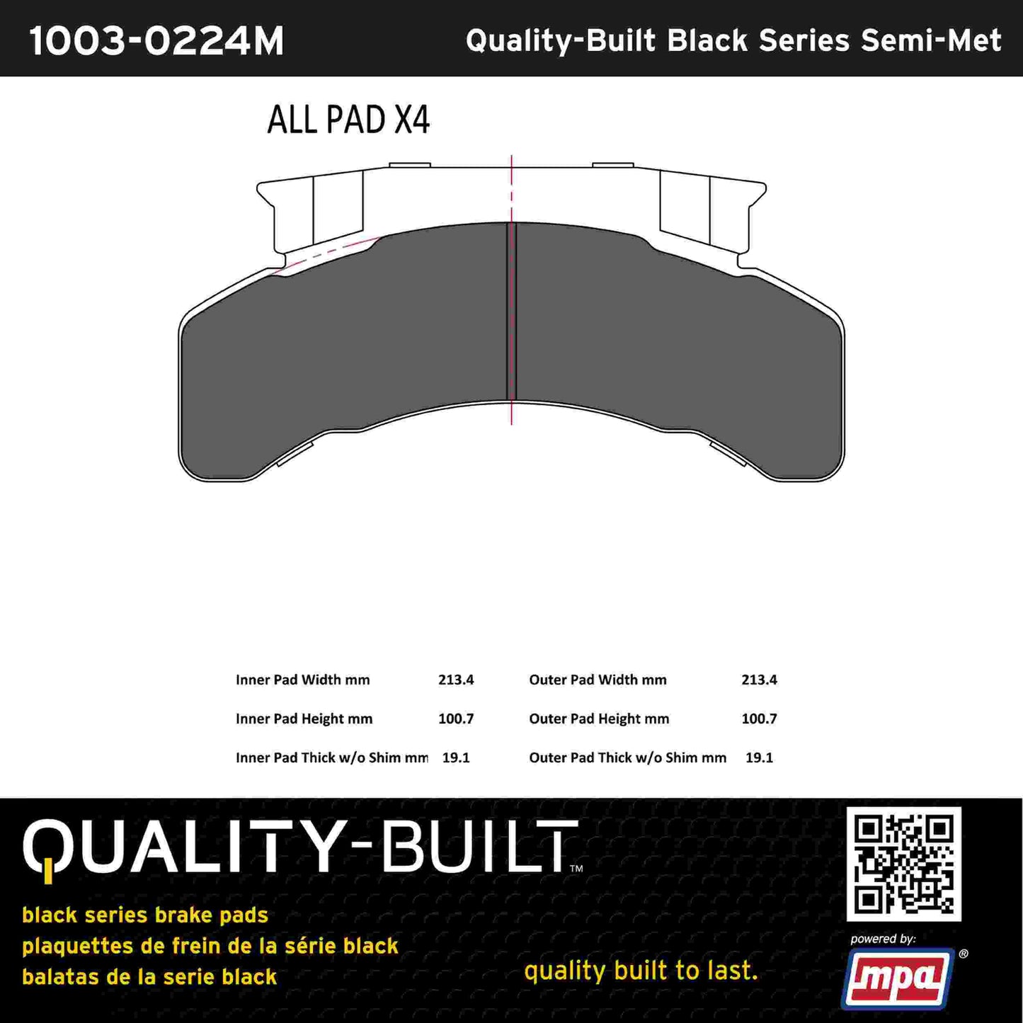 Quality-Built Black Series Semi-Metallic Brake Pads 1003-0224M