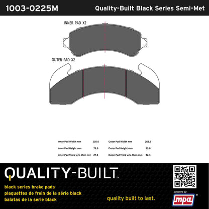 Quality-Built Black Series Semi-Metallic Brake Pads 1003-0225M