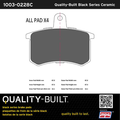 Quality-Built Black Series Ceramic Brake Pads 1003-0228C