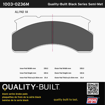 Quality-Built Black Series Semi-Metallic Brake Pads 1003-0236M