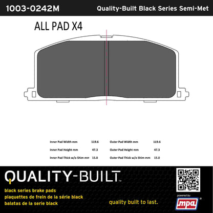 Quality-Built Black Series Semi-Metallic Brake Pads 1003-0242M