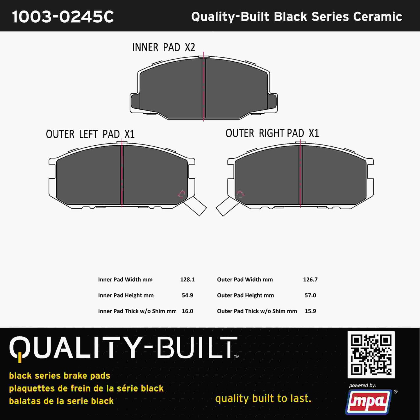 Quality-Built Black Series Ceramic Brake Pads 1003-0245C