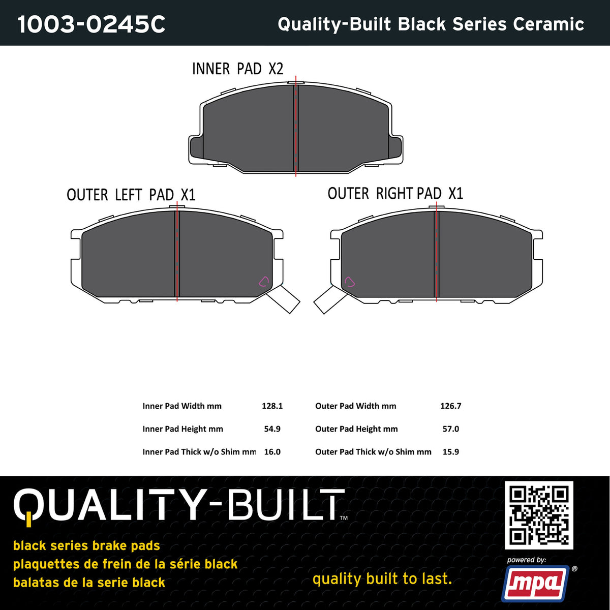 Quality-Built Black Series Ceramic Brake Pads 1003-0245C