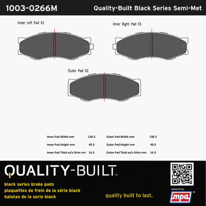Quality-Built Black Series Semi-Metallic Brake Pads 1003-0266M