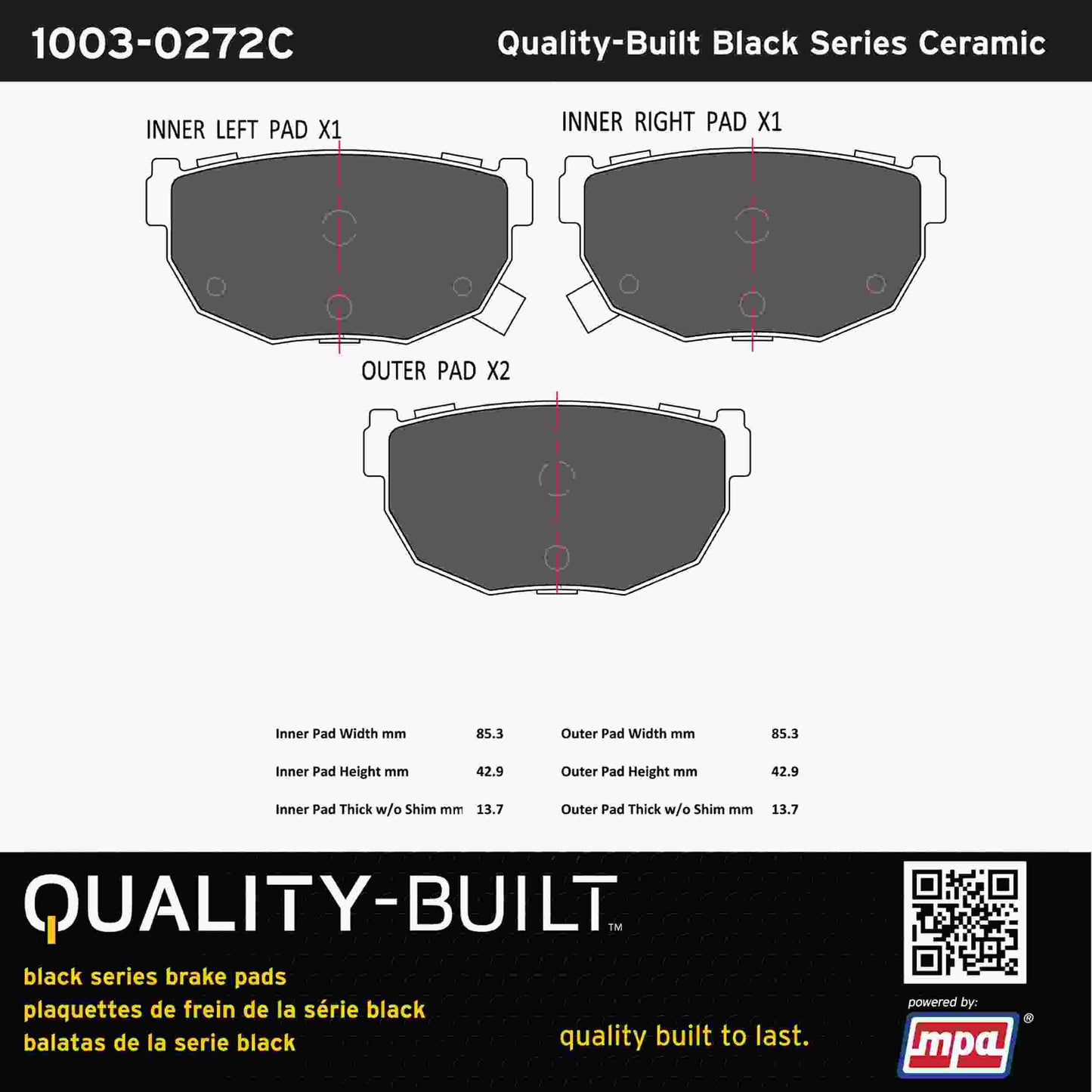 Quality-Built Black Series Ceramic Brake Pads 1003-0272C